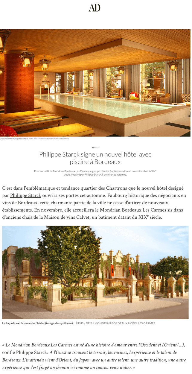 Philippe Starck signe un nouvel hôtel avec piscine à BordeauX