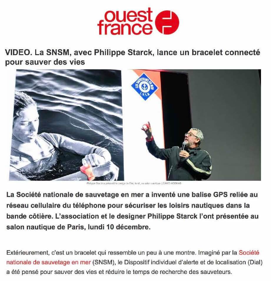 OUEST FRANCE - La SNSM, avec Philippe Starck, lance un bracelet connecté pour sauver des vies