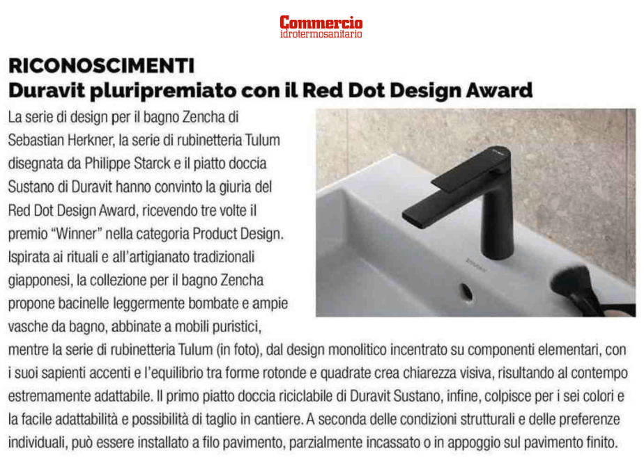 Duravit a reçu le Red Dot Design Award