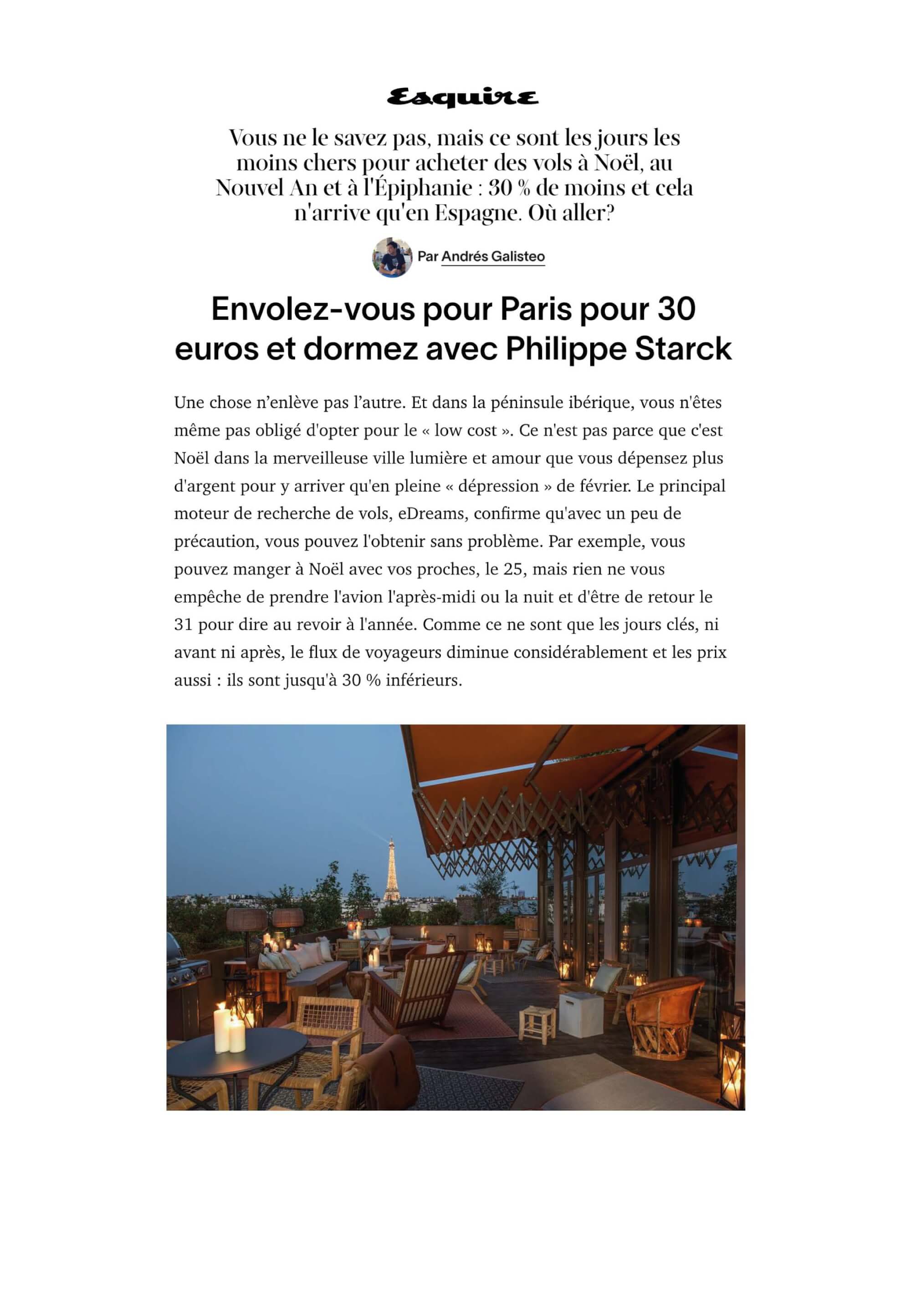Voyage à Paris pour 30 euros et nuitée avec Philippe Starck 