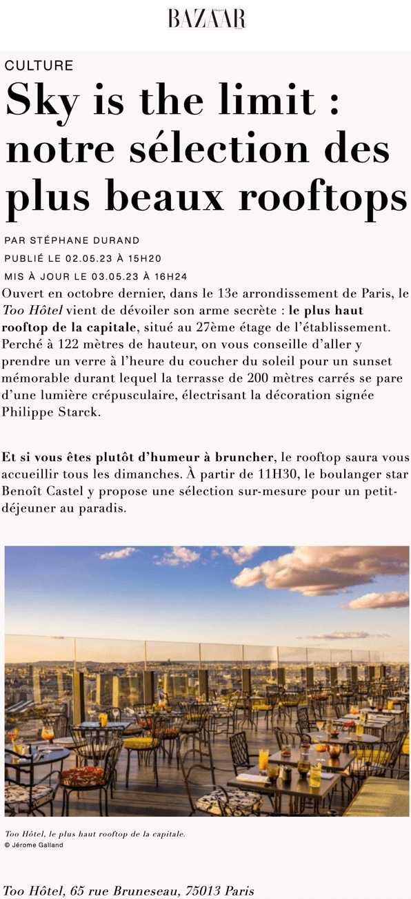 Sky is the limit : notre sélection des plus beaux rooftops