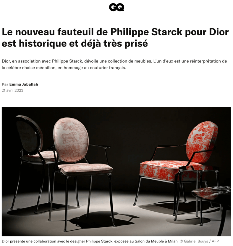 Le nouveau fauteuil de Philippe Starck pour Dior est historique et déjà très prisé
