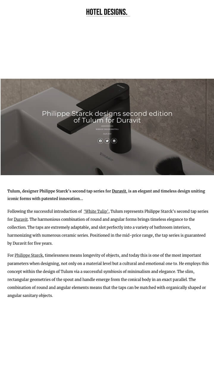 Philippe Starck imagine une seconde edition of Tulum for Duravit
