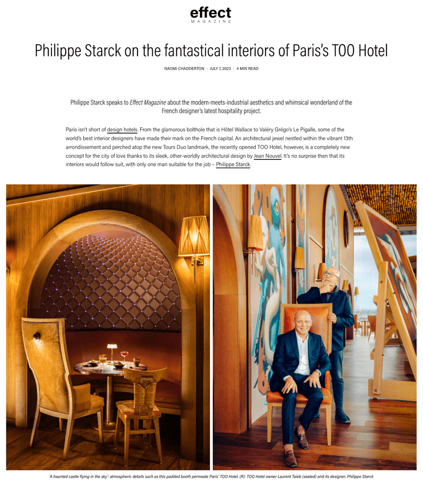 Philippe Starck à propos des intérieurs fantastiques du TOO Hotel de Paris