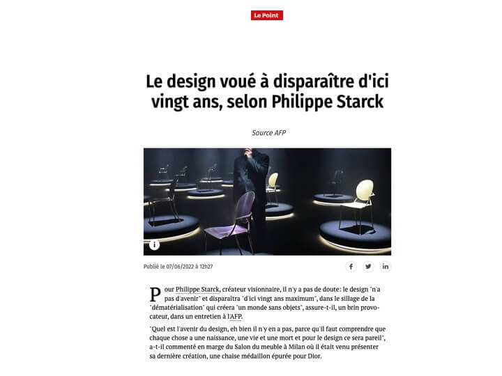 Le design voué à disparaître d'ici vingt ans, selon Philippe Starck