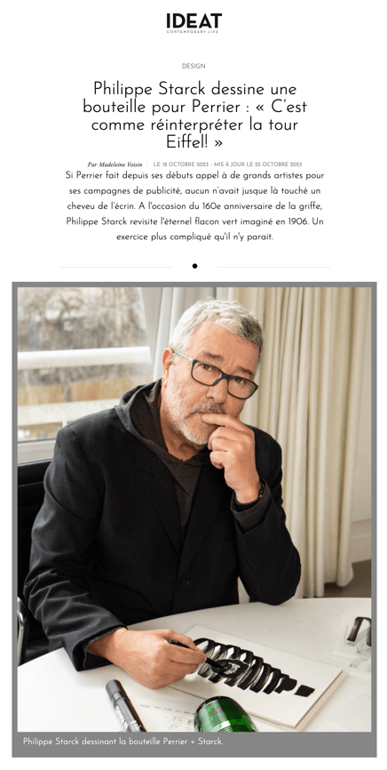 Philippe Starck dessine une bouteille pour Perrier : C'est comme réinterpréter la tour Eiffel !