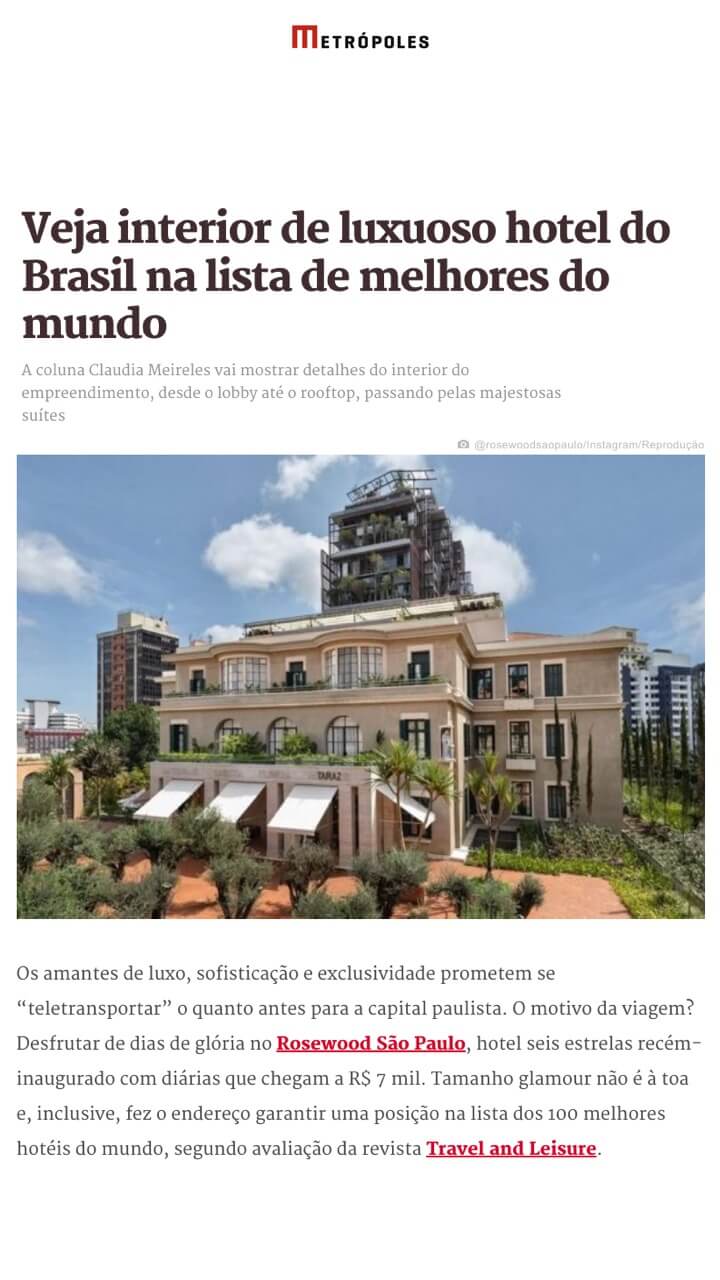 Voir l'intérieur de l'hôtel de luxe au Brésil dans la liste des meilleurs du monde