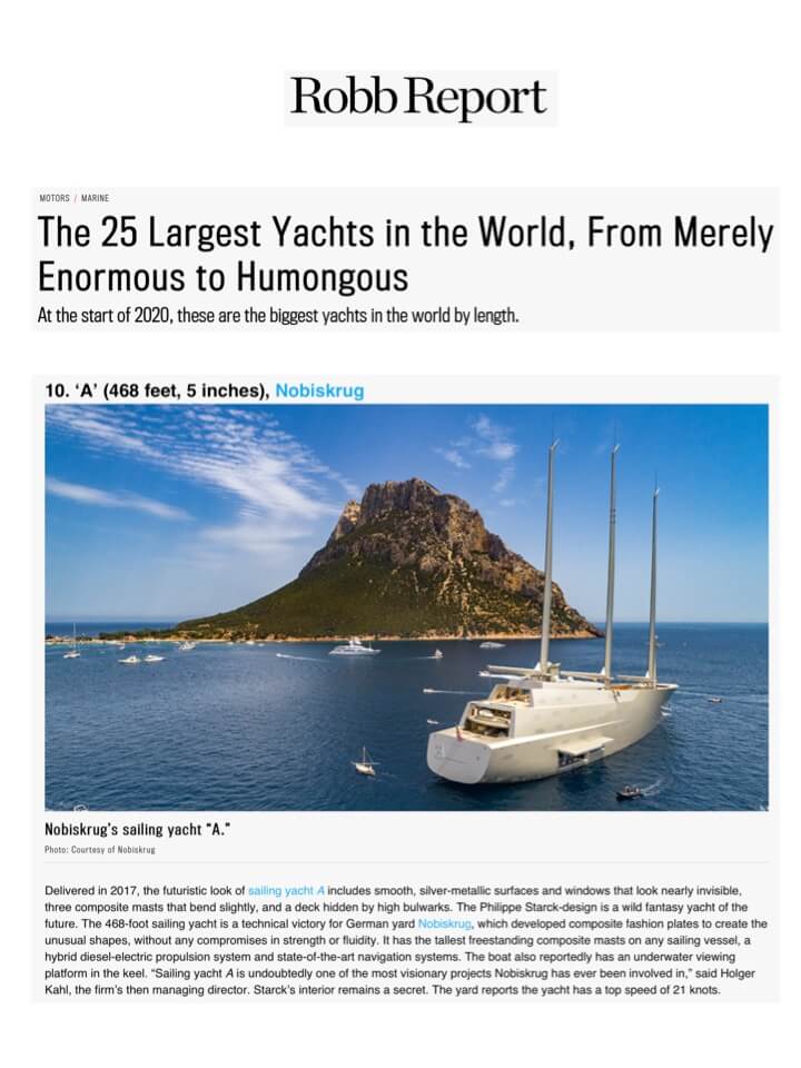 ROBB REPORT - Sailing Yacht A