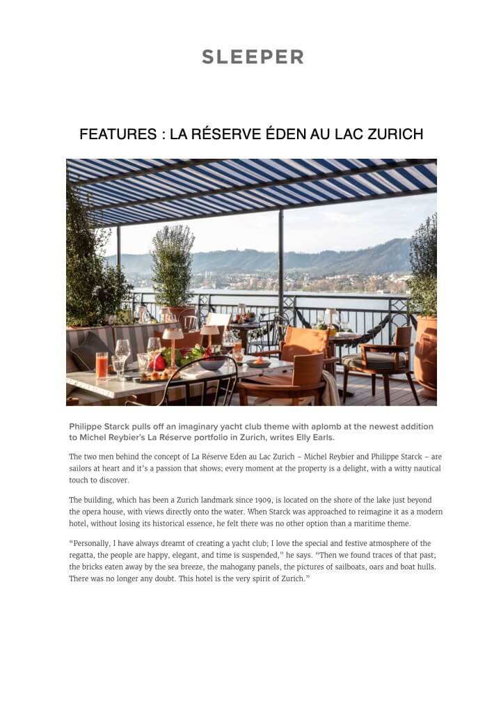 SLEEPER - La Réserve Eden au Lac Zurich