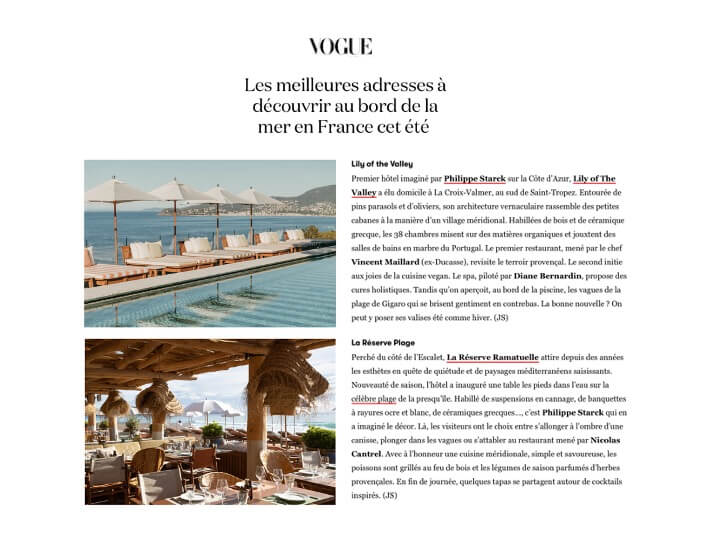 VOGUE - La Réserve à la Plage, Lily of the Valley