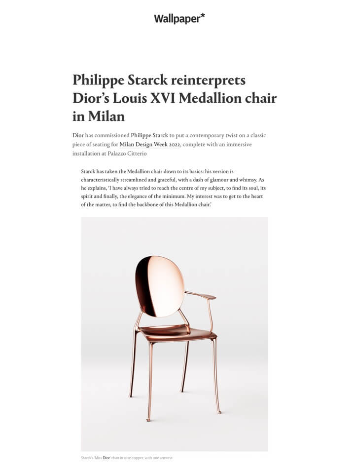 Philippe Starck réinterprète la chaise Louis XVI Medallion de Dior à Milan
