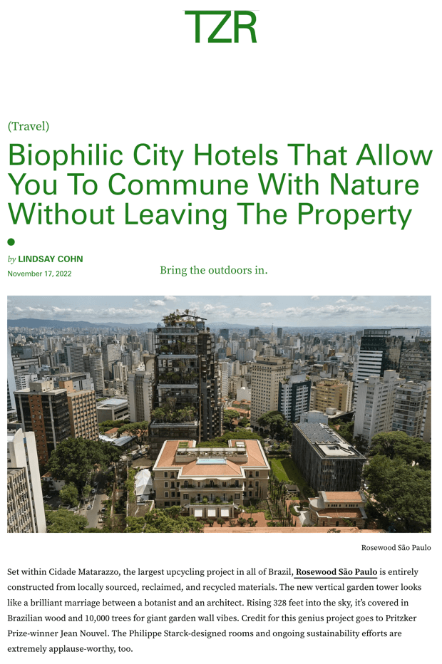 Des hôtels urbains biophiles qui vous permettent de communier avec la nature sans quitter la propriété