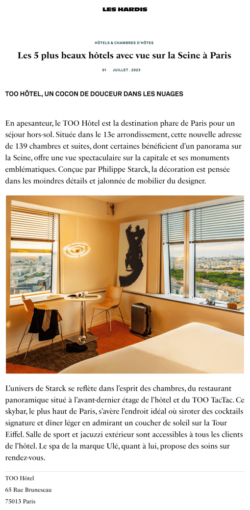 Les 5 plus beaux hôtels avec vue sur la Seine à Paris